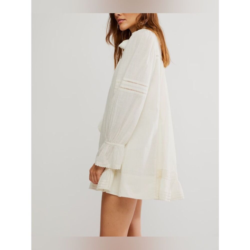 Free People Cream Long Sleeve Lace-Trim Dress - Picture 4 of 13